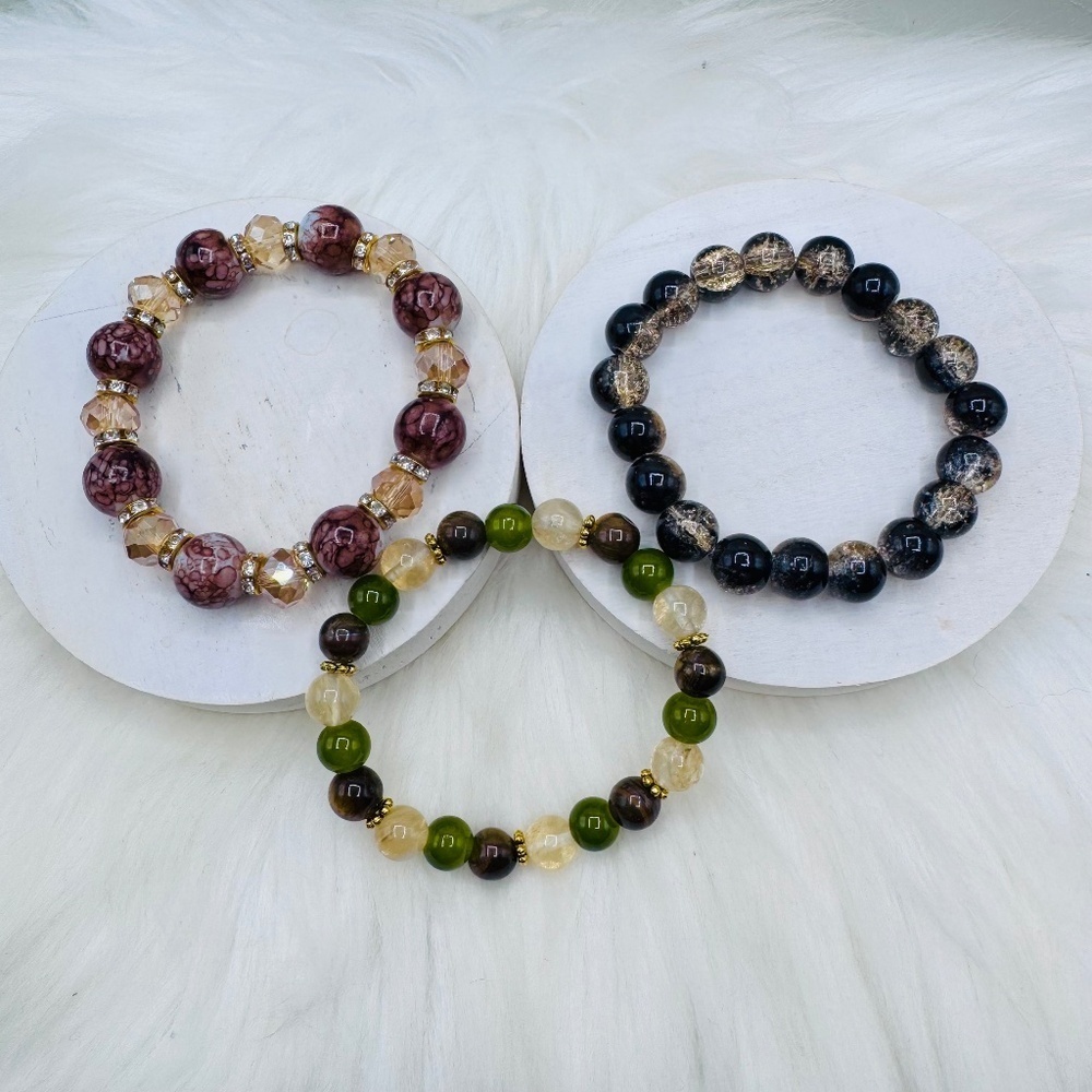 Elegant Multi-Color Beaded Bracelet Set of 3